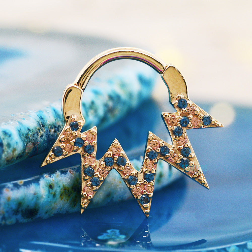 "Ziggy" Hinge Ring in Gold with Champagne Sapphires & London Blue Topaz'