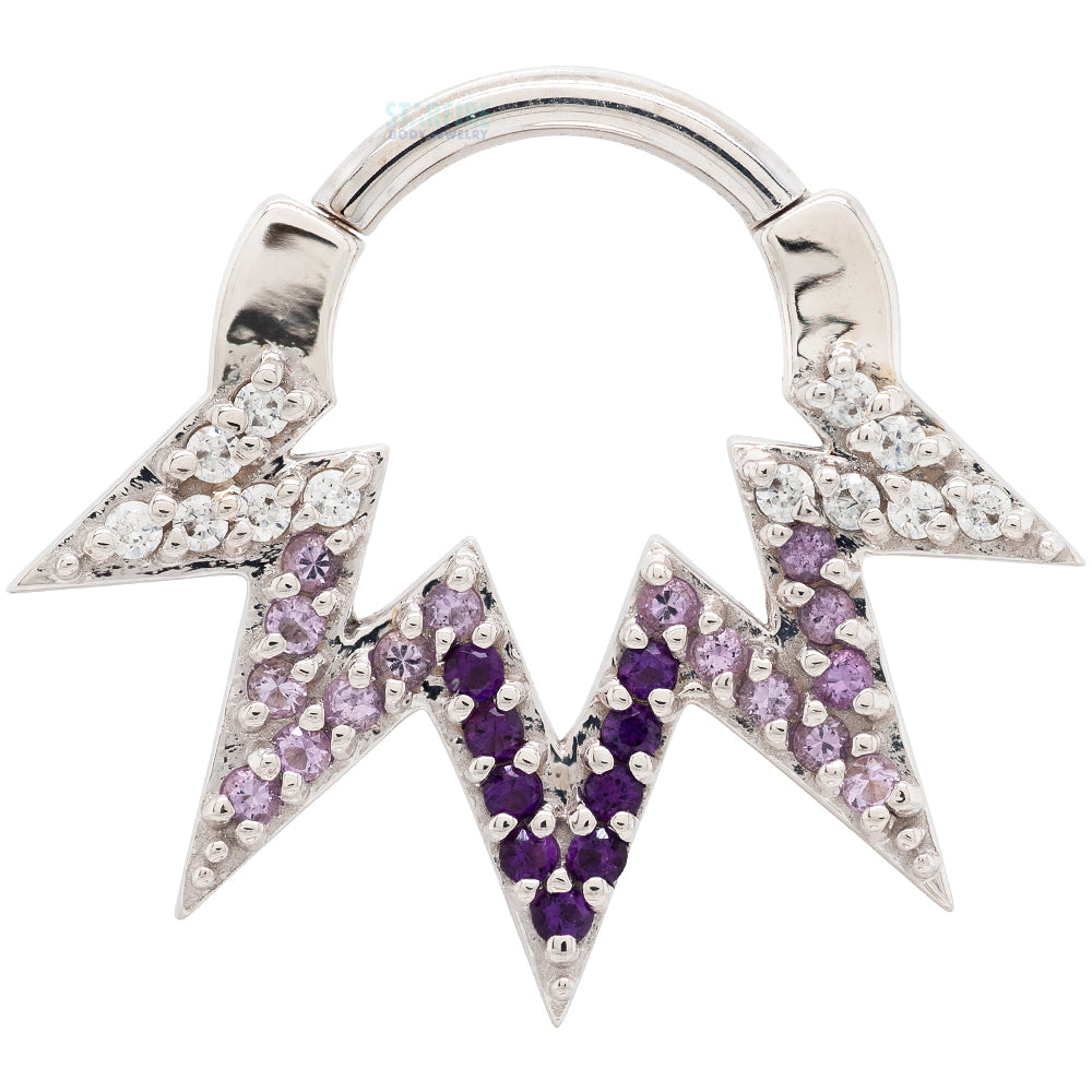 "Ziggy" Hinge Ring in Gold with White CZ's, Light Amethyst, & Amethyst