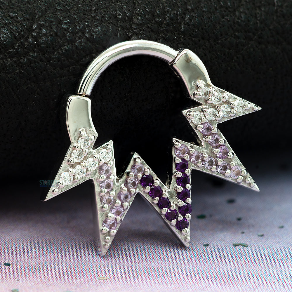 "Ziggy" Hinge Ring in Gold with White CZ's, Light Amethyst, & Amethyst