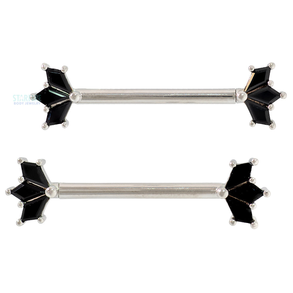 "Daydream" Forward Facing Nipple Barbells in Gold & Platinum with Onyx