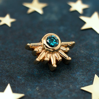 "Live to Tell" Threaded End in Gold with Ocean Blue Diamond