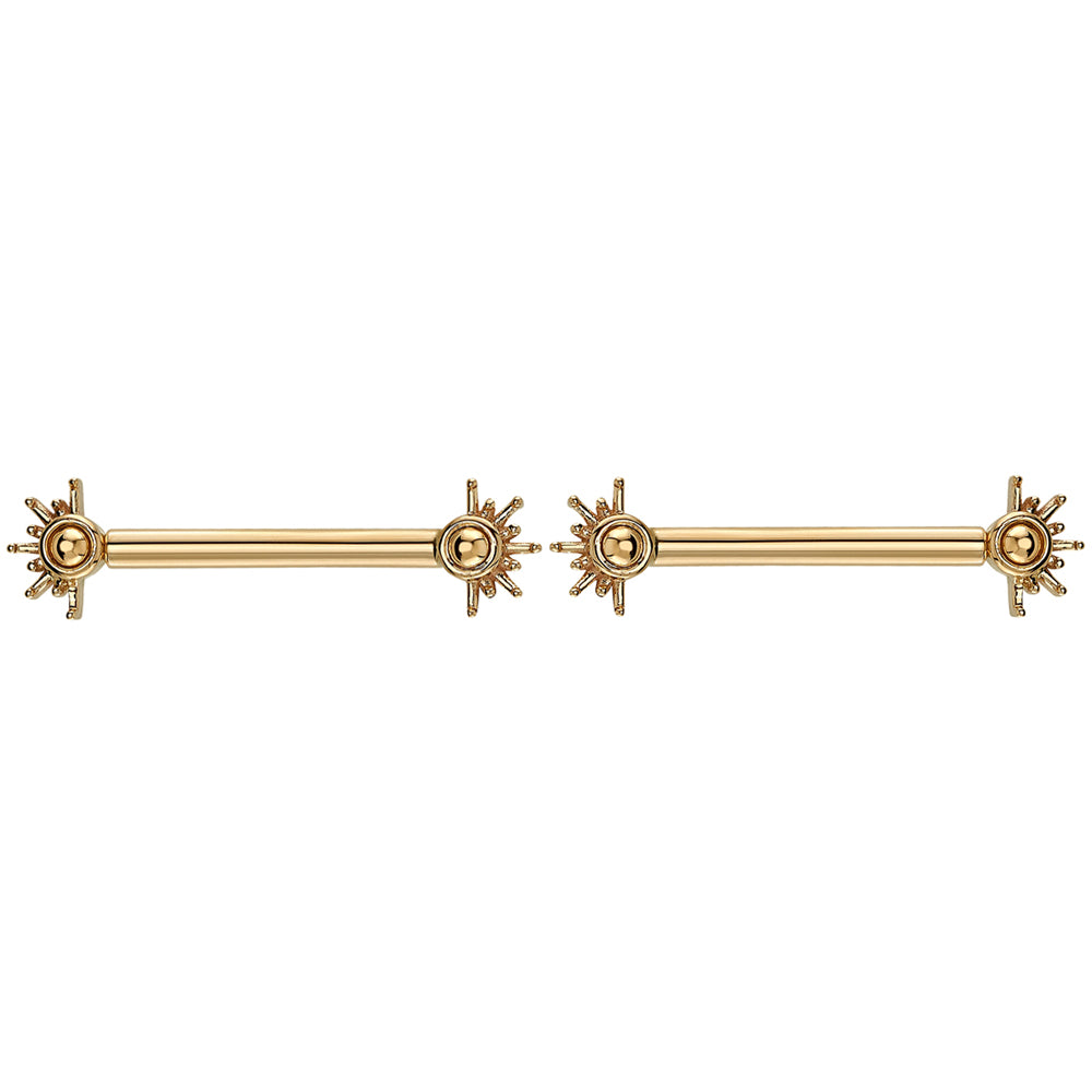 "Live to Tell" Forward Facing Nipple Barbells in Gold with Gold Beads