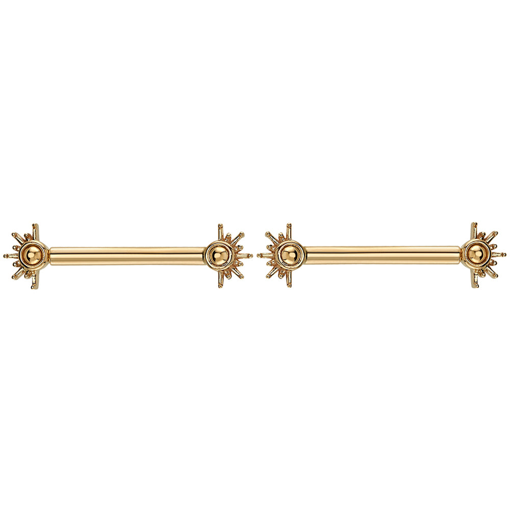 "Live to Tell" Forward Facing Nipple Barbells in Gold with Gold Beads