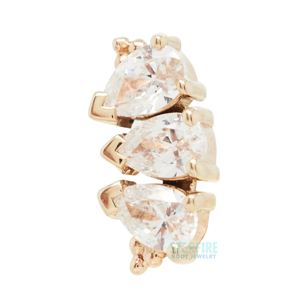 3 Gem Pear "Panaraya" Threaded End in Gold with White CZ's