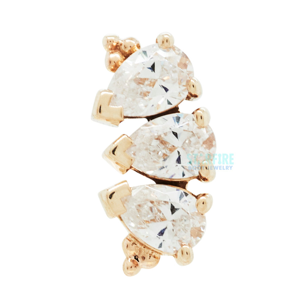 3 Gem Pear "Panaraya" Threaded End in Gold with White CZ's