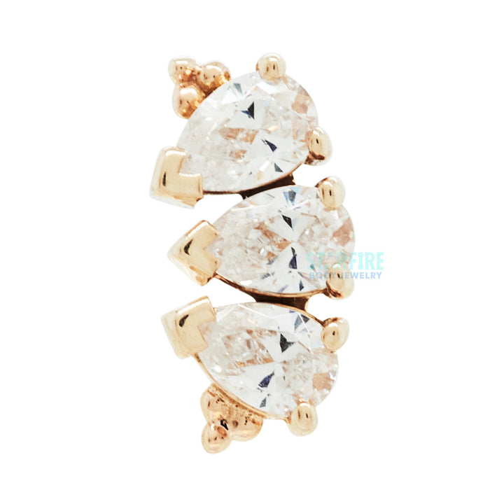 3 Gem Pear "Panaraya" Threaded End in Gold with White CZ's
