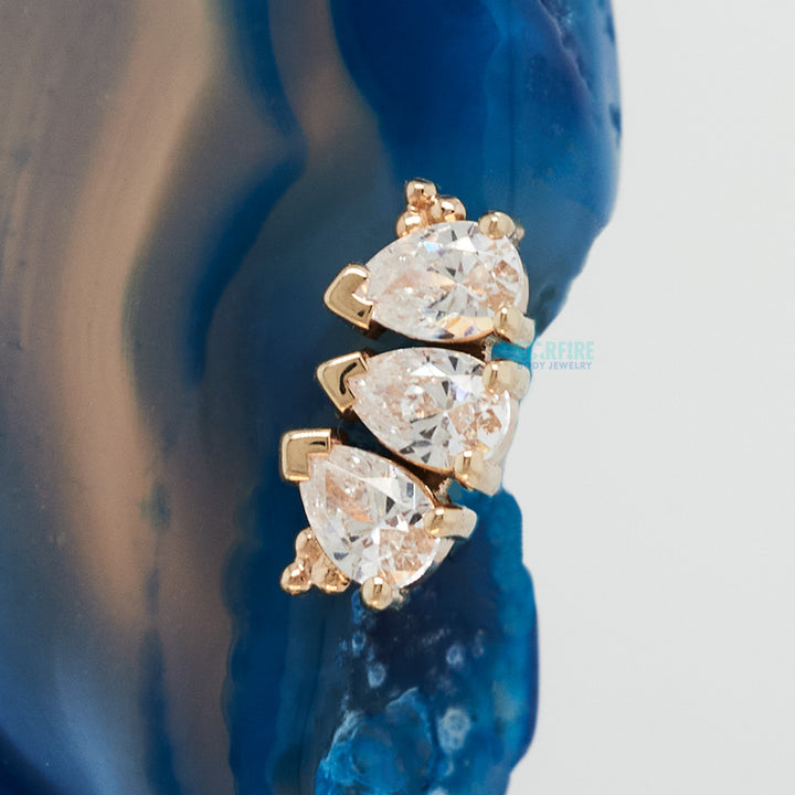 3 Gem Pear "Panaraya" Threaded End in Gold with White CZ's