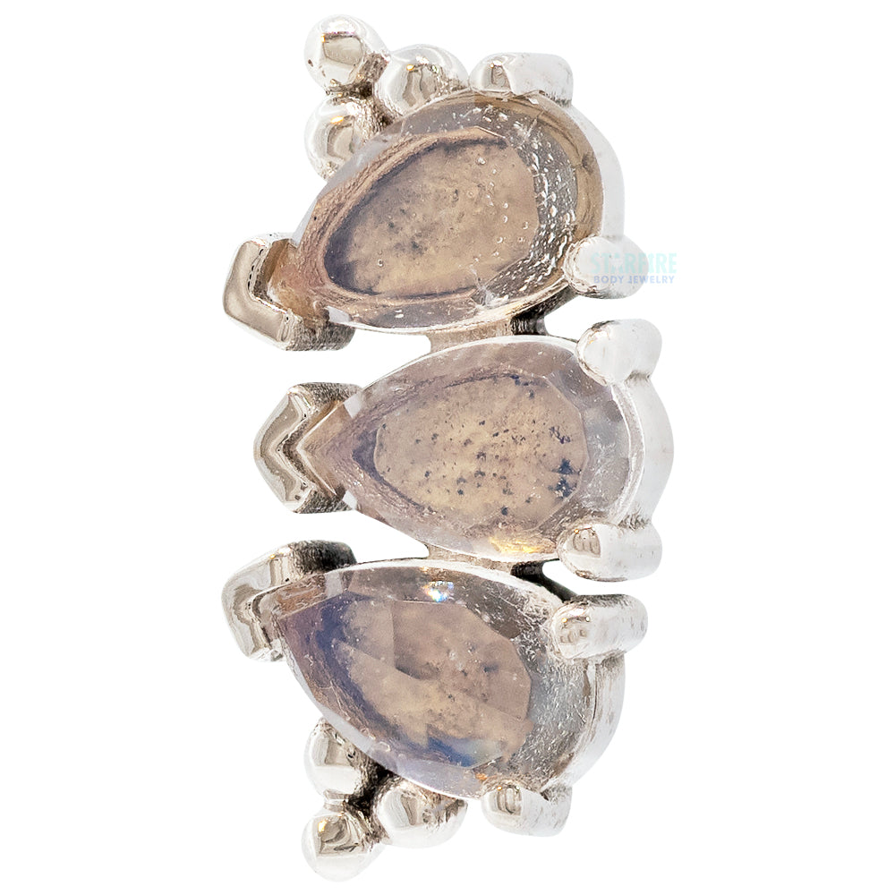 3 Gem Pear "Panaraya" Threaded End in Gold & Platinum with Rose Cut Rainbow Moonstone