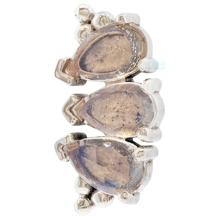 3 Gem Pear "Panaraya" Threaded End in Gold & Platinum with Rose Cut Rainbow Moonstone