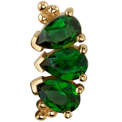 3 Gem Pear "Panaraya" Threaded End in Gold with Emeralds