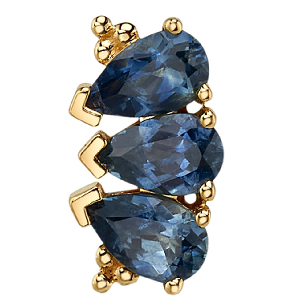 3 Gem Pear "Panaraya" Threaded End in Gold with Montana Blue Sapphires