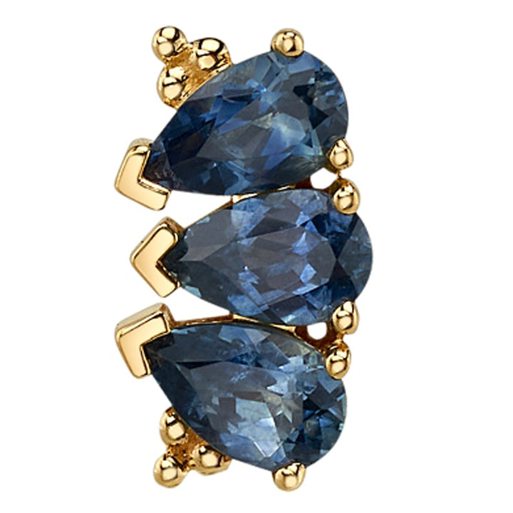 3 Gem Pear "Panaraya" Threaded End in Gold with Montana Blue Sapphires