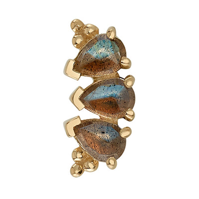 3 Gem Pear "Panaraya" Threaded End in Gold with Rose Cut Labradorite