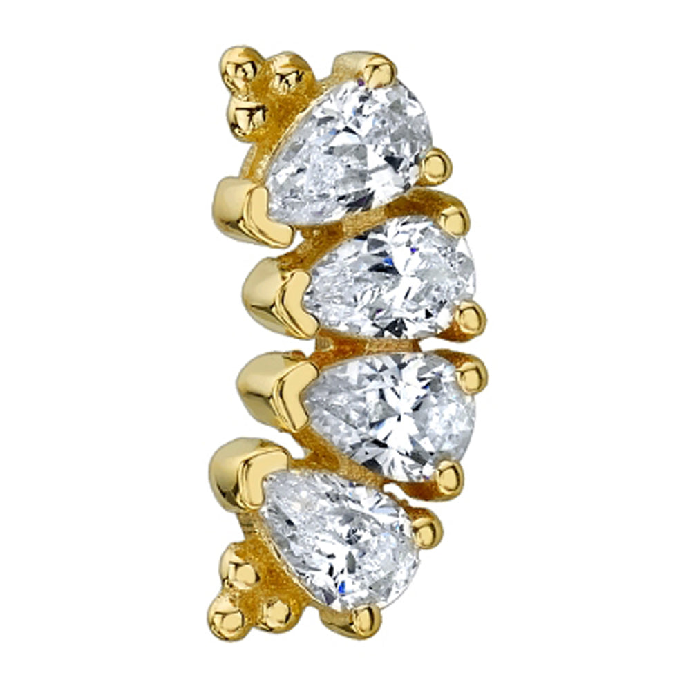 4 Gem Pear "Panaraya" Threaded End in Gold with White CZ's