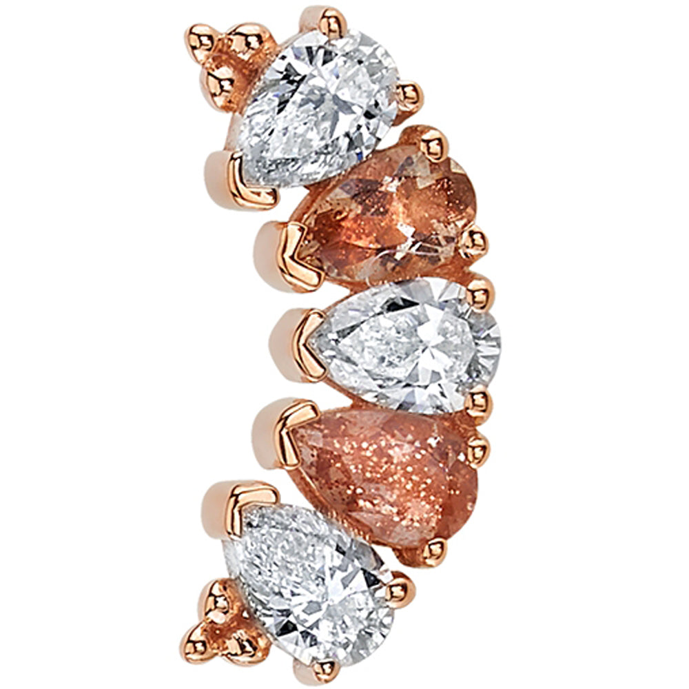 5 Gem Pear "Panaraya" Threaded End in Gold with Diamond & Oregon Sunstone