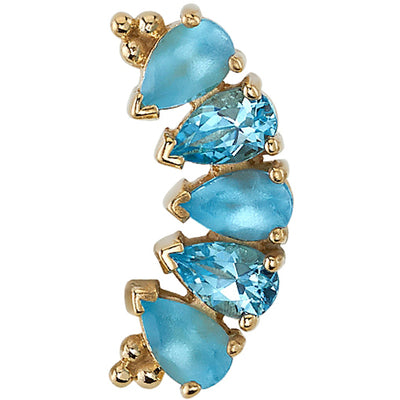 5 Gem Pear "Panaraya" Threaded End in Gold with Swiss Blue Topaz with Alternating Sandblasted Gems