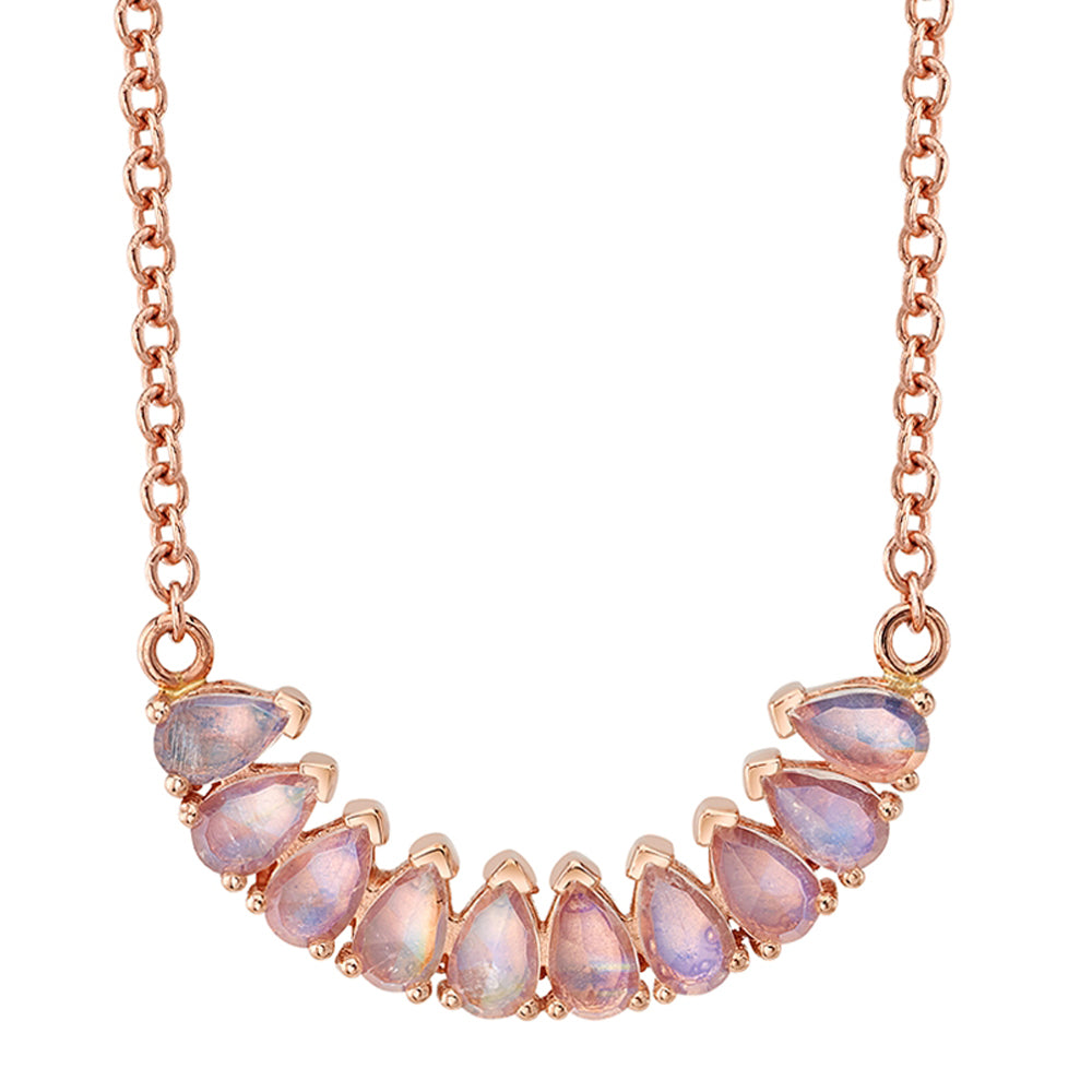 "Phoebe" Necklace in Gold with Rose Cut Rainbow Moonstone