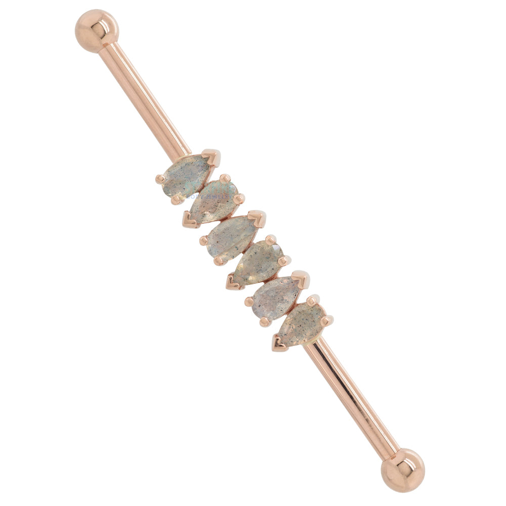 "Freyja" Industrial Barbell in Gold with Faceted Labradorite