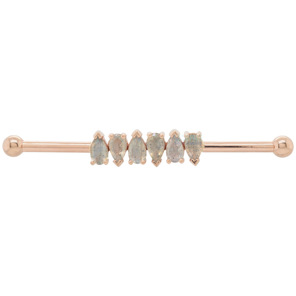 "Freyja" Industrial Barbell in Gold with Faceted Labradorite