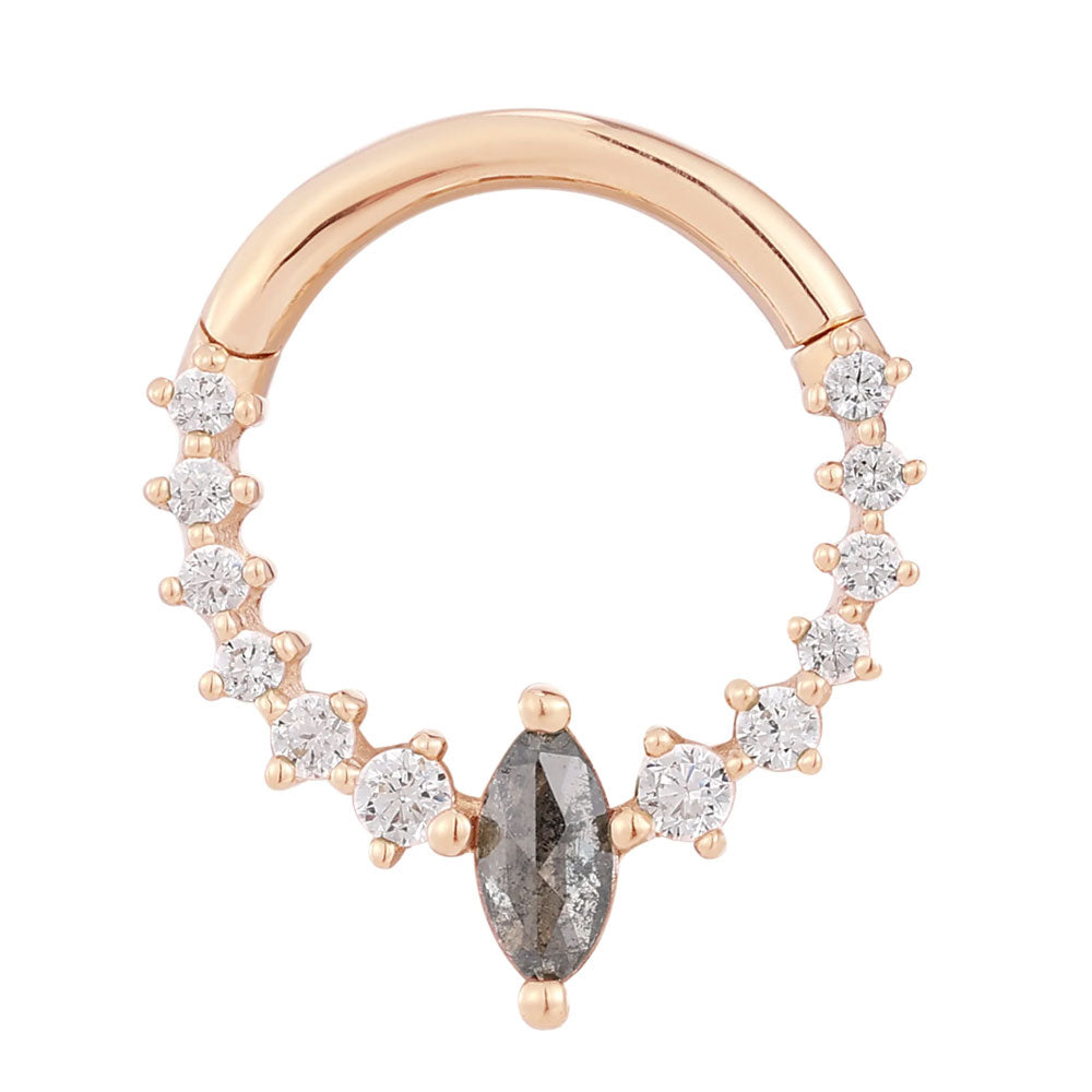 "Phantom" Hinge Ring / Clicker in Gold with Grey Diamond & CZ's