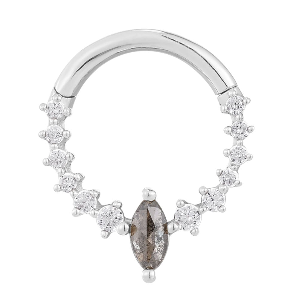 "Phantom" Hinge Ring / Clicker in Gold with Grey Diamond & CZ's