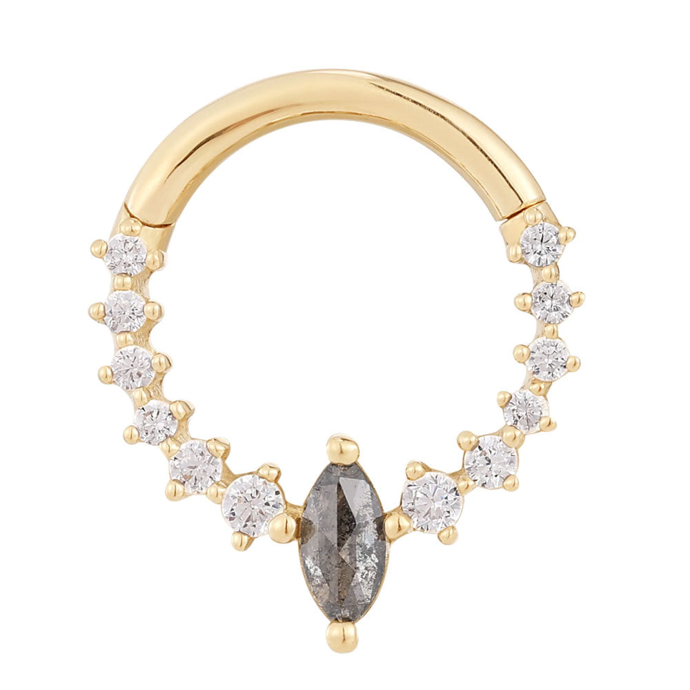 "Phantom" Hinge Ring / Clicker in Gold with Grey Diamond & CZ's