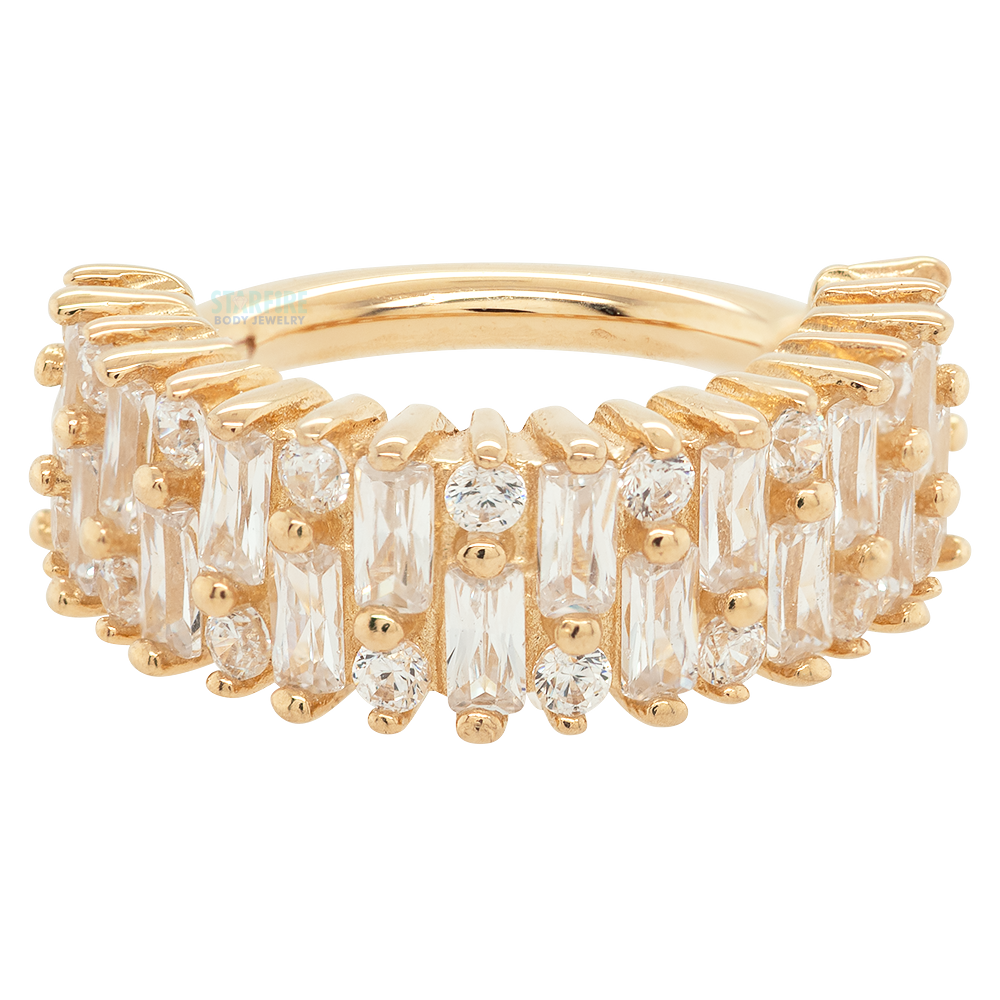"Brilliant" Hinge Ring / Clicker in Gold with CZ's