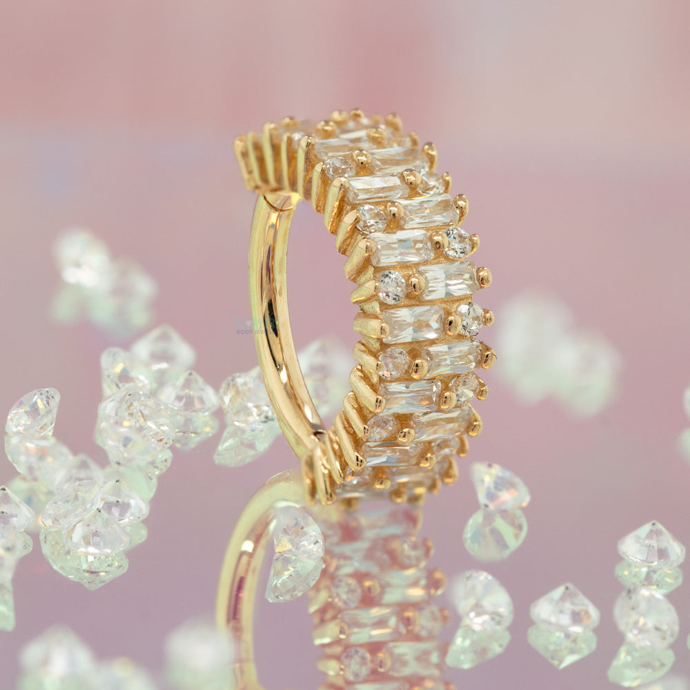 "Brilliant" Hinge Ring / Clicker in Gold with CZ's