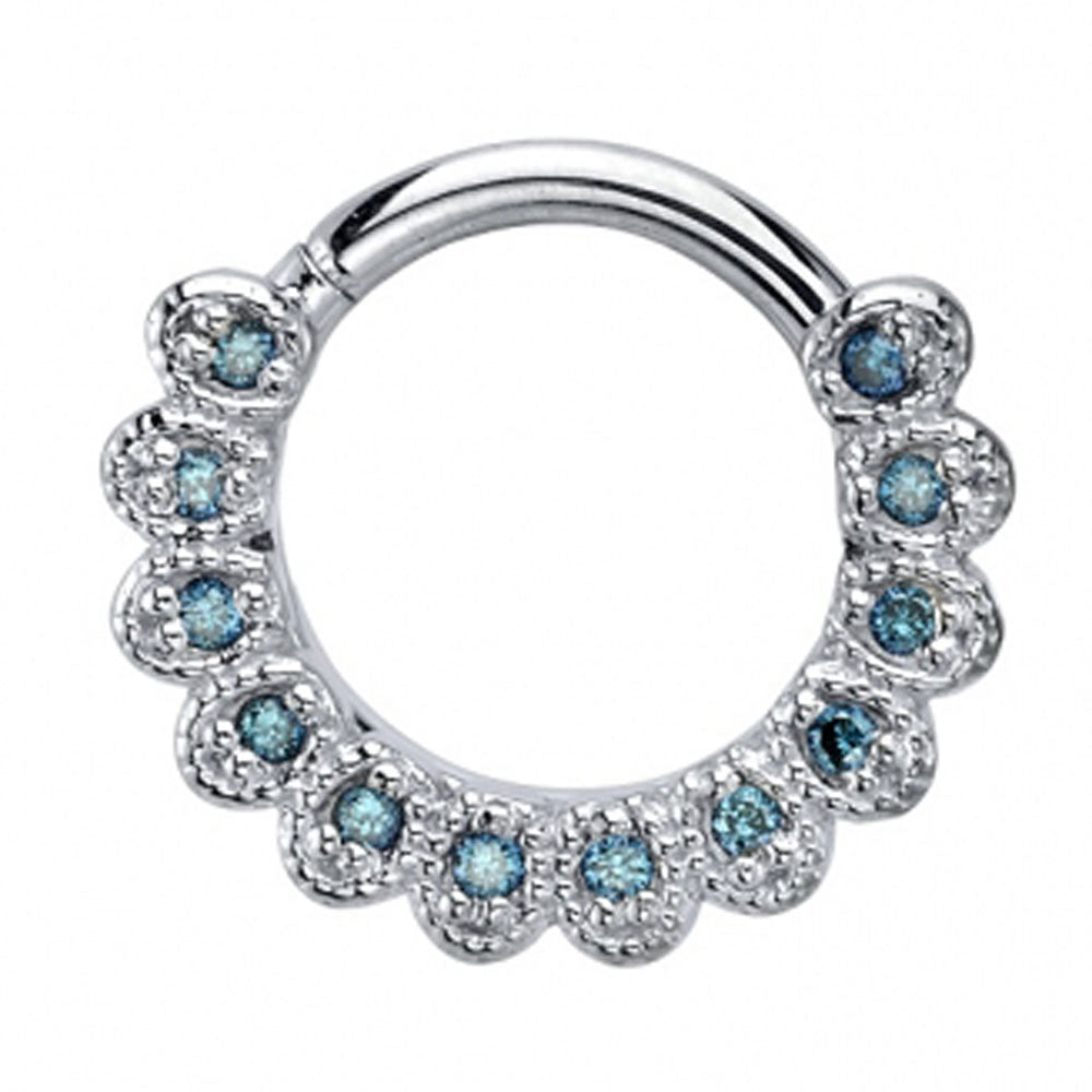 "Santa Rosa" Hinge Ring in Gold with Ocean Blue Diamonds