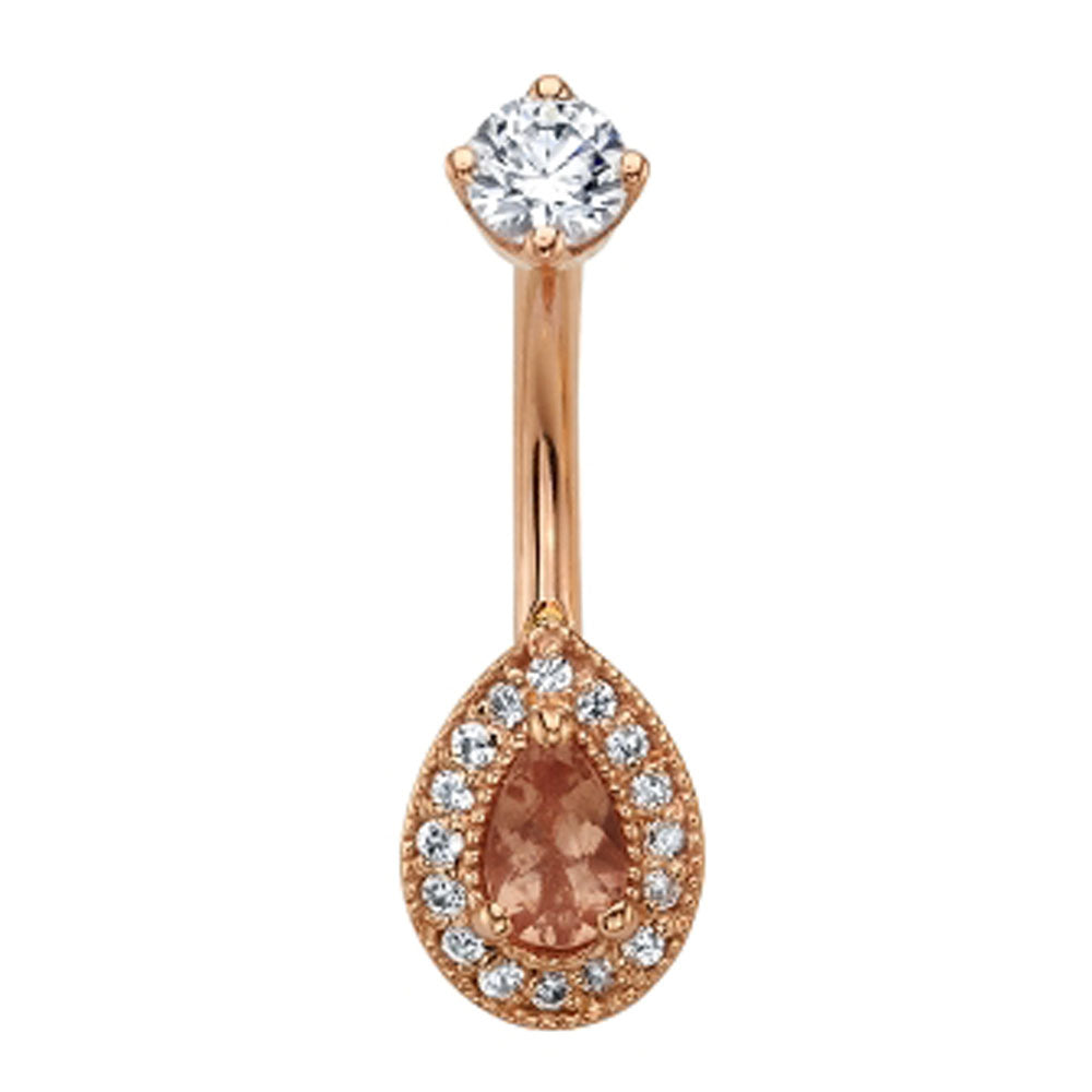 "Pear Halo" Navel Curve in Gold with Oregon Sunstone & White CZ's