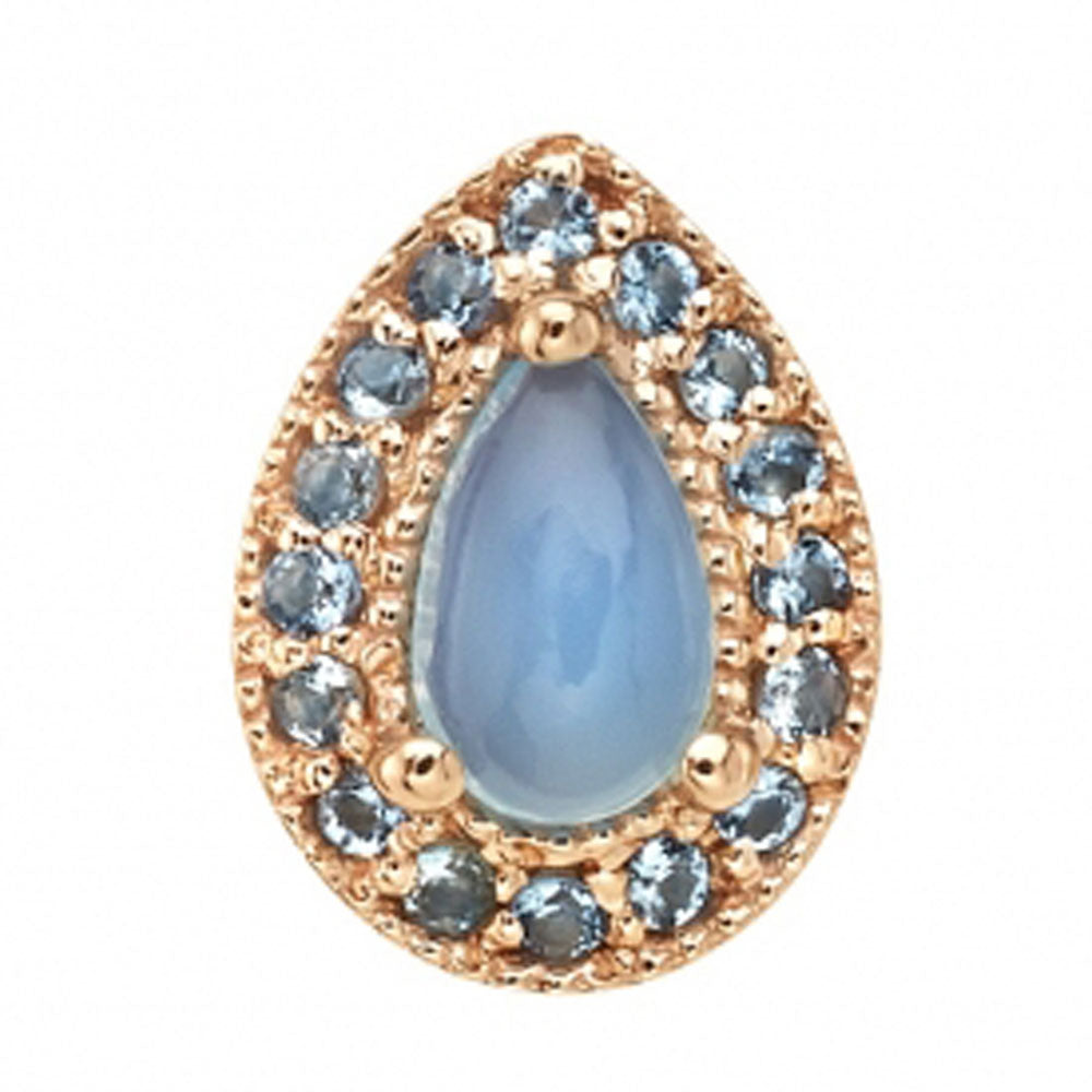 "Pear Halo" Threaded End in Gold with Sea Blue Chalcedony & Aquamarine