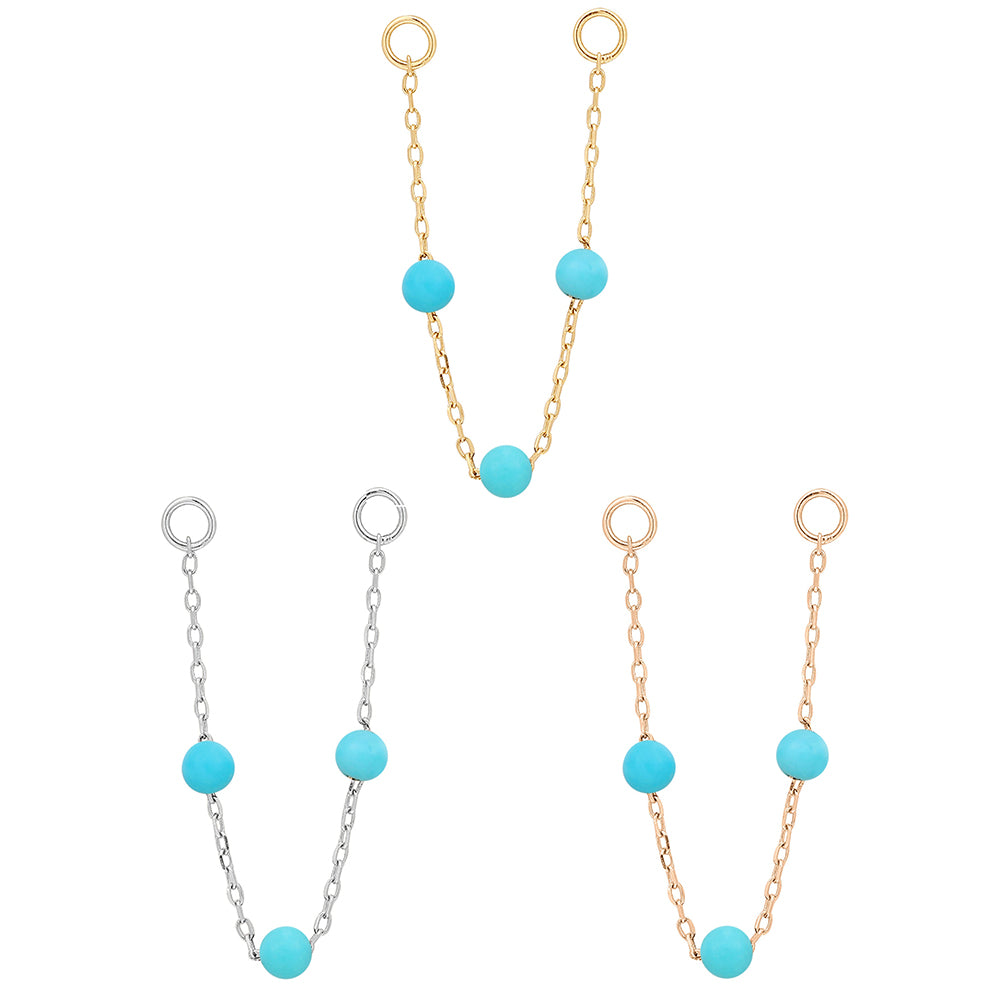 3 Bead Chain Attachment in Gold with Turquoise