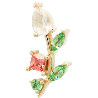 "Jasmine" Threaded End in Gold with Rainbow Moonstone, Padparadscha Sapphire & Tsavorite