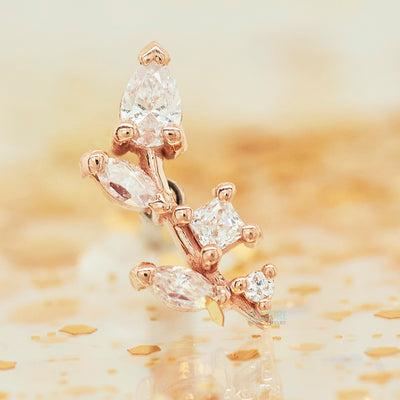 "Jasmine" Tiny Threaded End in Gold with White CZ's