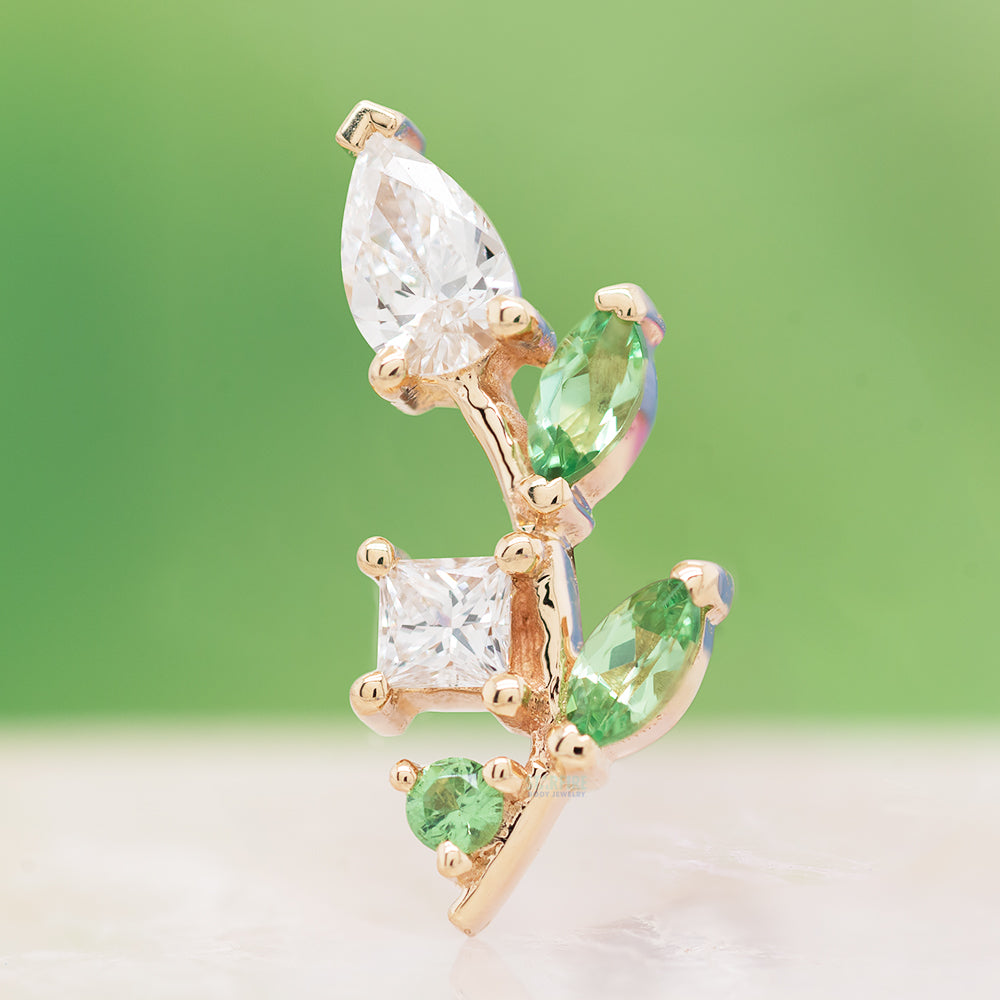 "Jasmine" Threaded End in Gold with DIAMONDS & Tsavorite