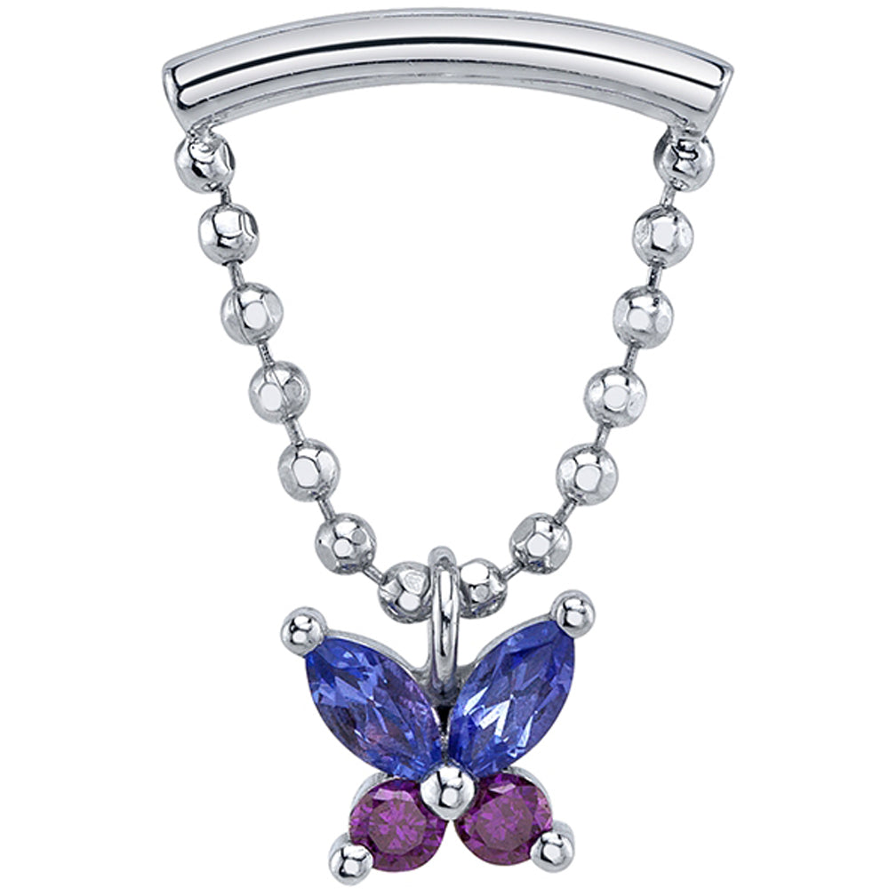 "Kendall Monarch" Hidden Helix Threaded End in Gold with Tanzanite and Purple Diamonds