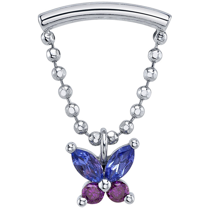 "Kendall Monarch" Hidden Helix Threaded End in Gold with Tanzanite and Purple Diamonds