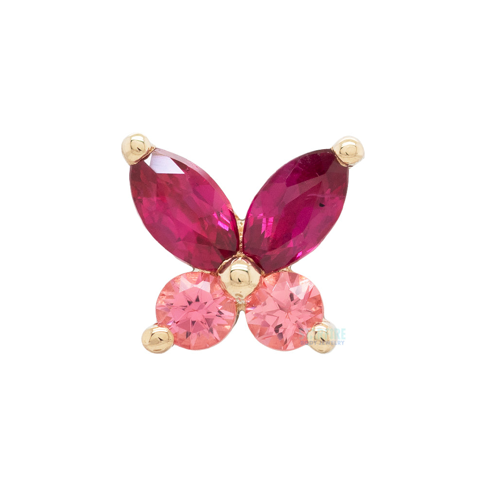 "Monarch" Threaded End in Gold with Ruby & Padparadscha Sapphire