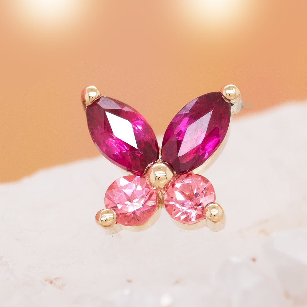 "Monarch" Threaded End in Gold with Ruby & Padparadscha Sapphire