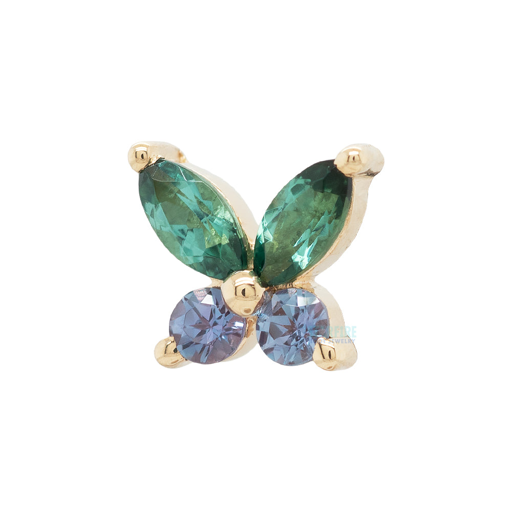 "Monarch" Threaded End in Gold with Seafoam Tourmaline & Chatham Alexandrite