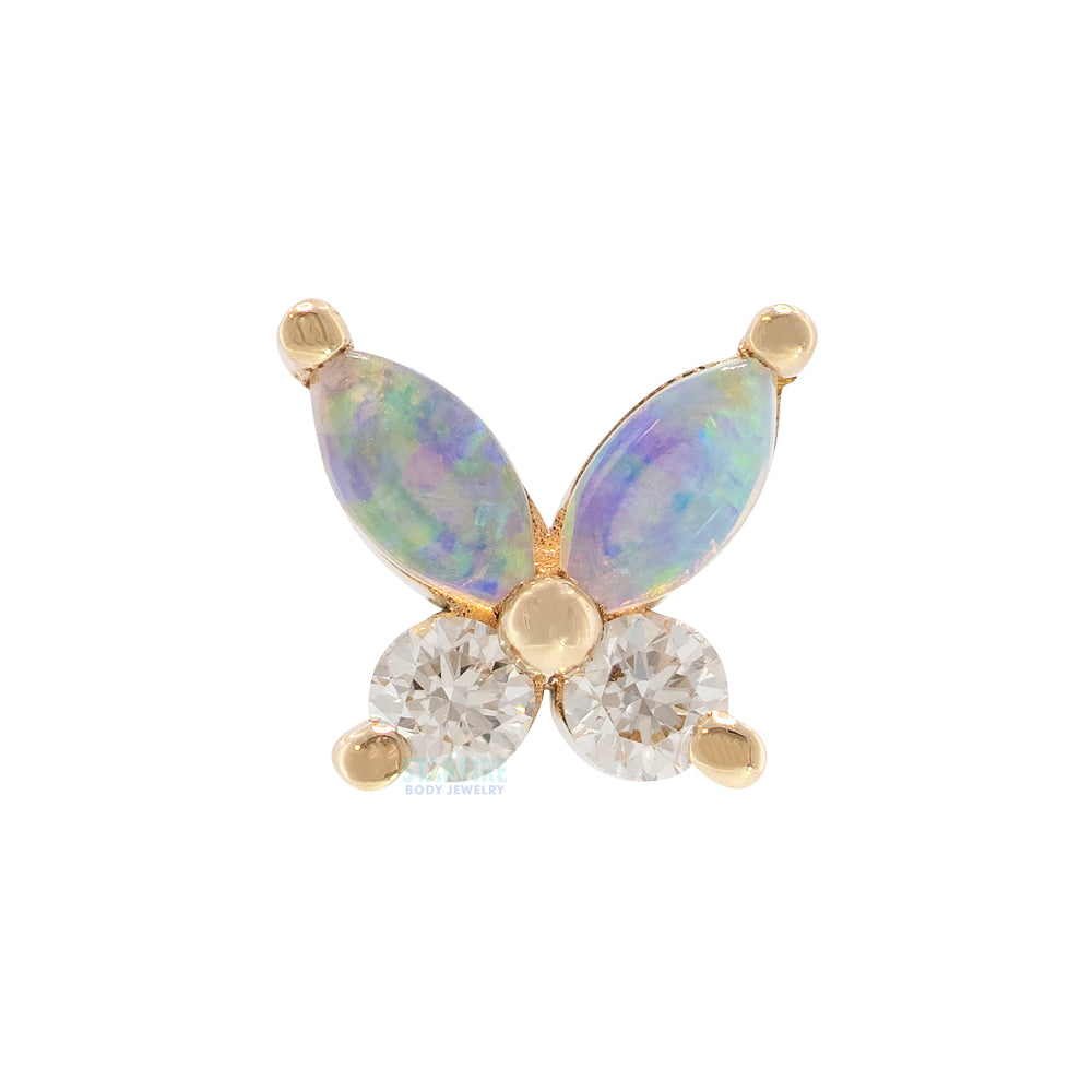 threadless: "Monarch" Pin in Gold with Genuine White Opals & DIAMONDS