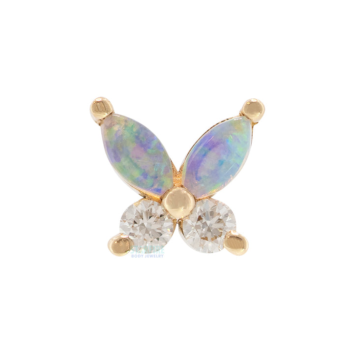 threadless: "Monarch" Pin in Gold with Genuine White Opals & DIAMONDS