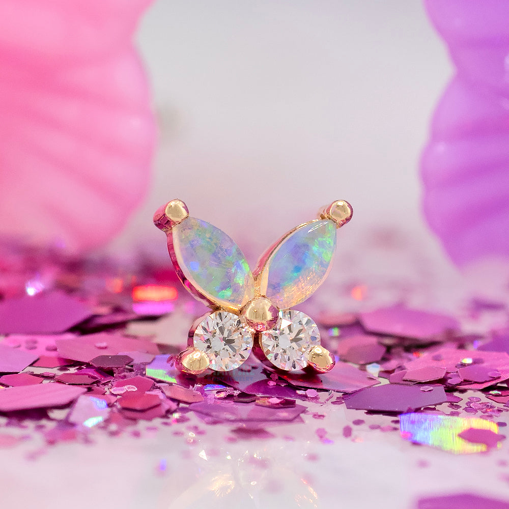 threadless: "Monarch" Pin in Gold with Genuine White Opals & DIAMONDS