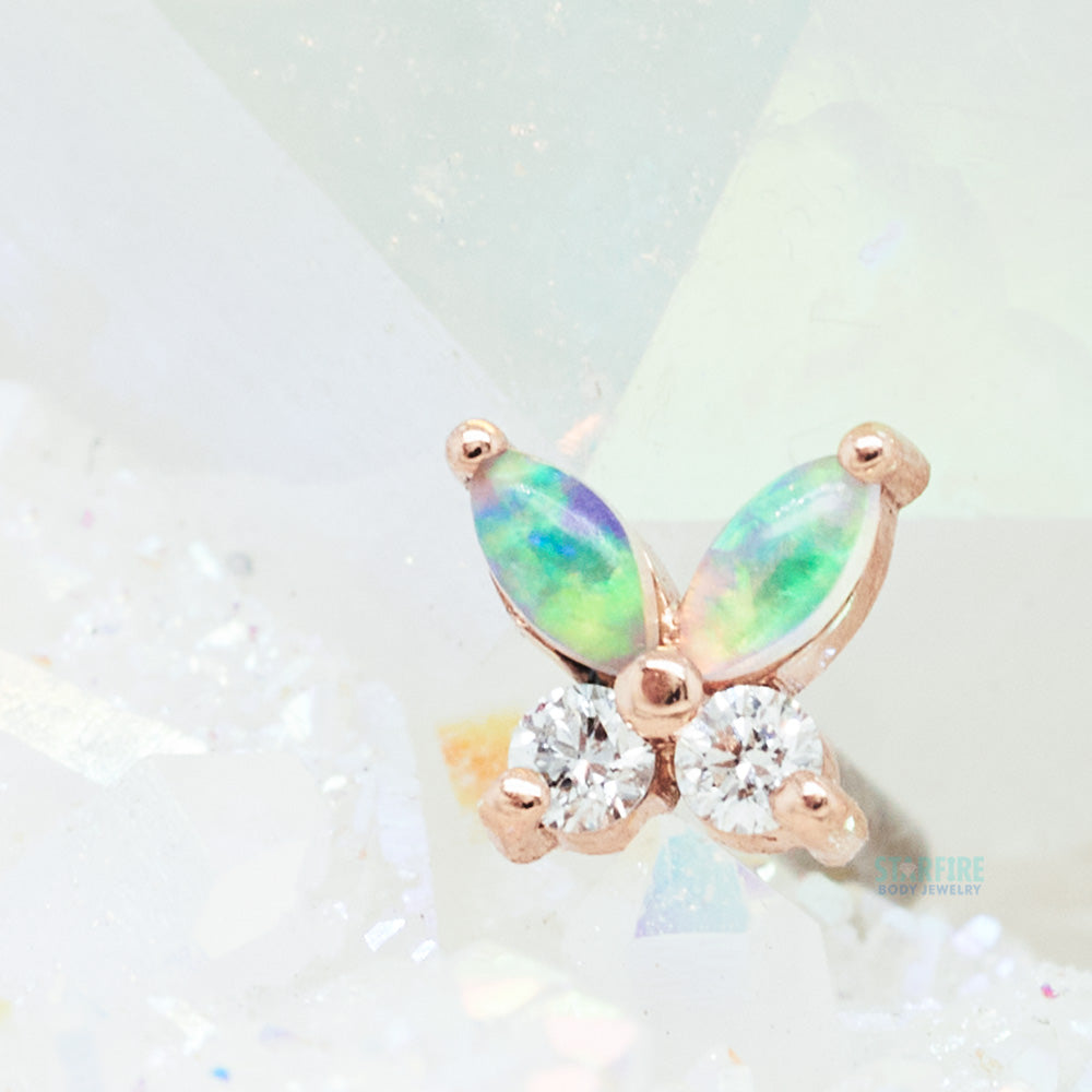 threadless: "Monarch" Pin in Gold with Genuine White Opals & DIAMONDS