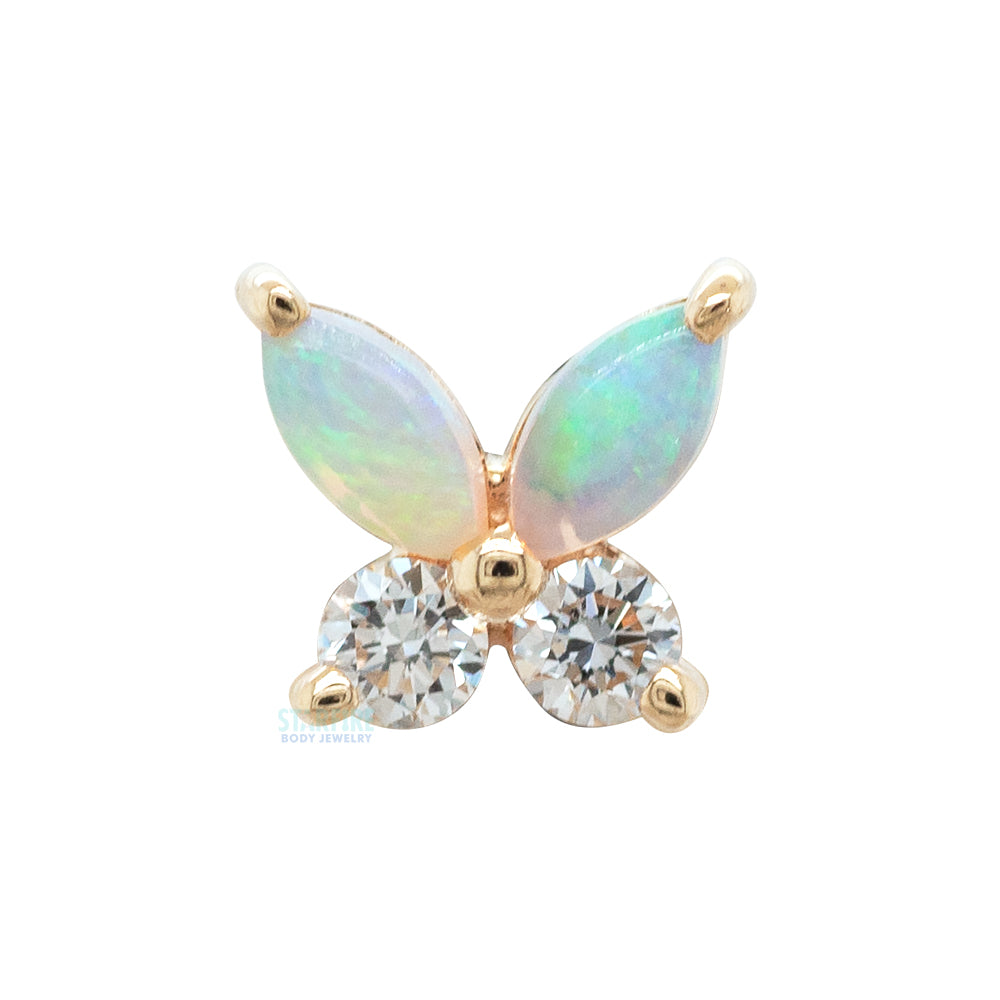 threadless: "Monarch" Pin in Gold with Genuine White Opals & DIAMONDS