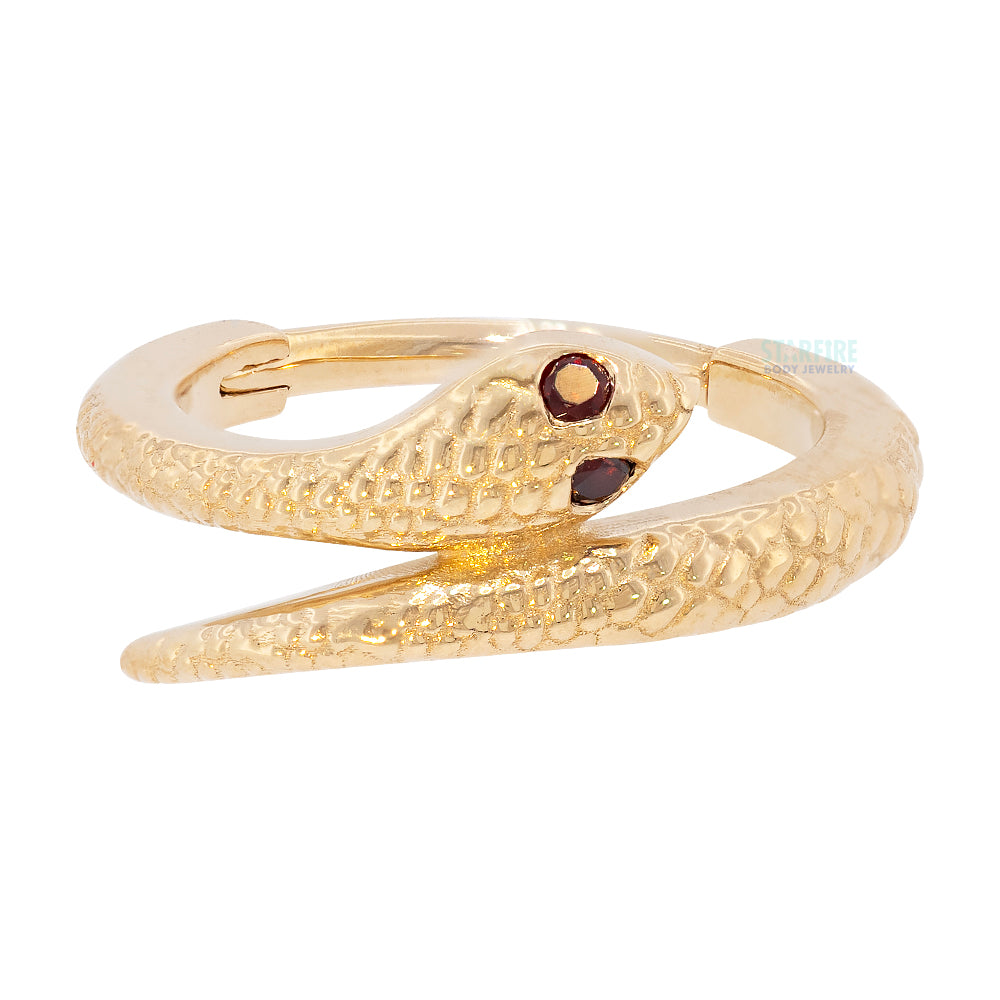 "Cobra" Hinge Ring in Gold & Platinum with Garnet Eyes