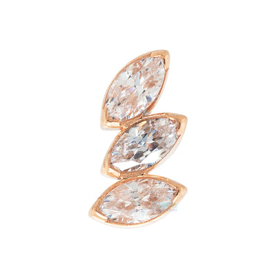 3 Gem "Fanfare" Threaded End in Rose Gold with Brilliant-Cut Gems