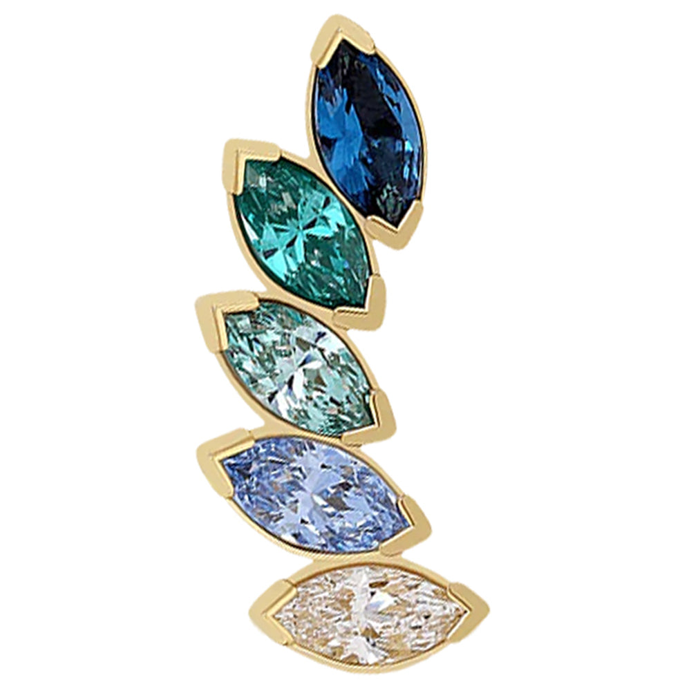 5 Gem "Fanfare" Threaded End in Yellow Gold with Brilliant-Cut Gems - custom color combos