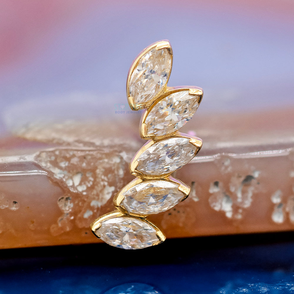 5 Gem "Fanfare" Threaded End in Yellow Gold with Brilliant-Cut Gems