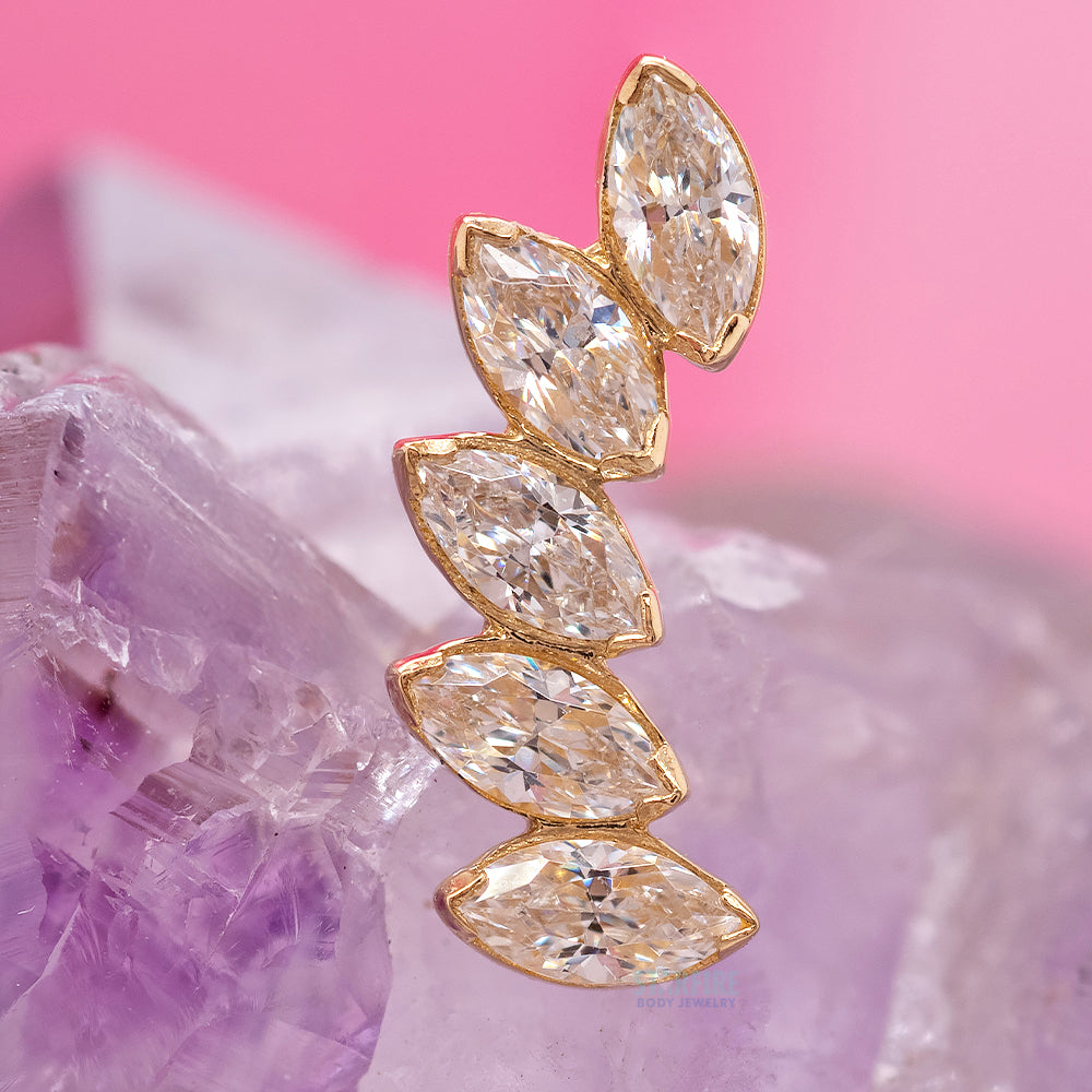 threadless: 5 Gem "Fanfare" End in Gold with Brilliant-Cut Gems